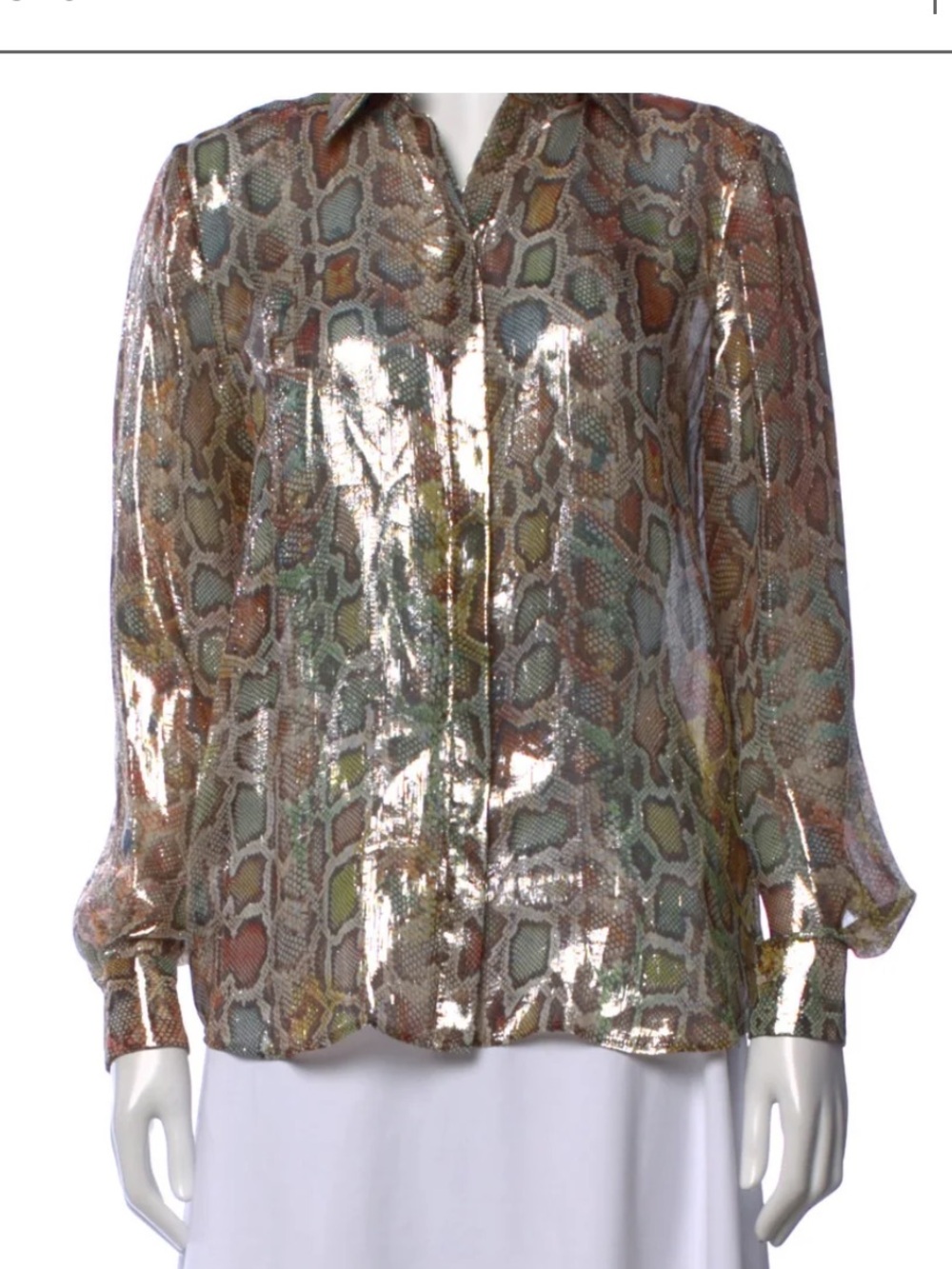 Roberto Cavalli Iridescent Snake-Print Button-Front Blouse - Multi Metallic
